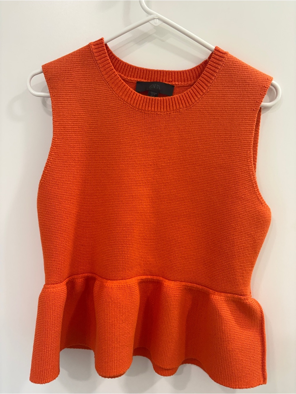 ZARA Sleeveless Knit Peplum Top - Bright Orange